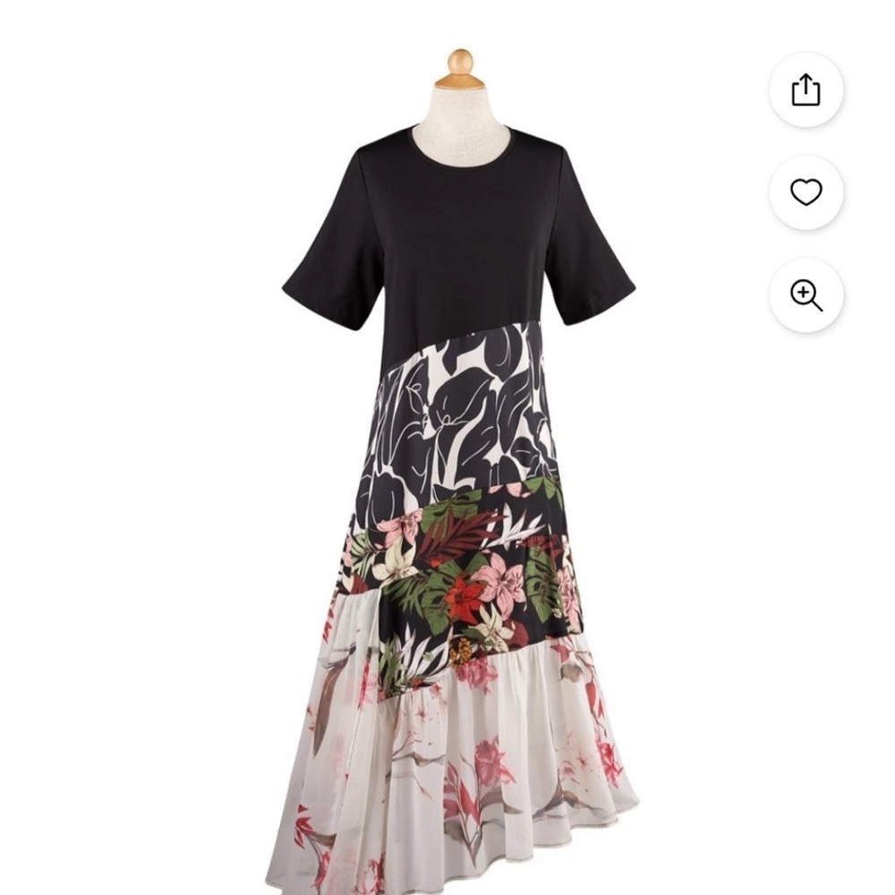 NWT Shana Apparel SMALL Right To Education Multi-print Tiered Dress Black maxi